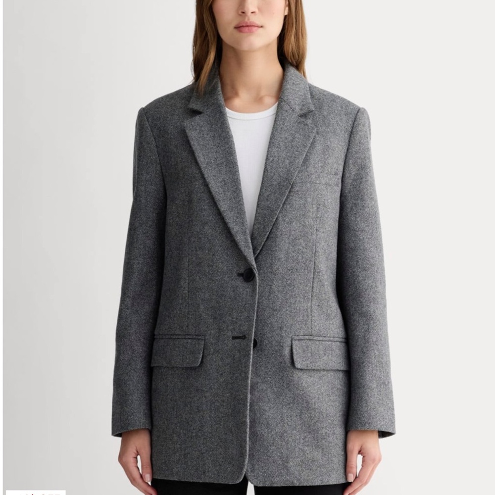Everlane Oversized Wool Blazer in Grey Herringbone Size 10